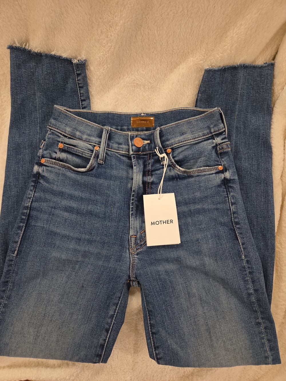 NWT MOTHER The Stunner Zip Ankle Step Fray Jeans 23 Walking on Coals